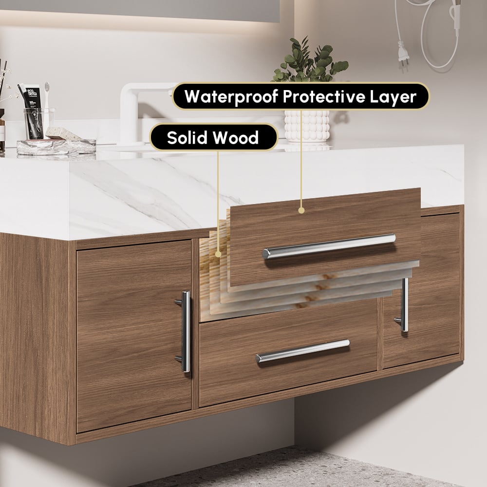 39.3" Walnut Bathroom Vanity & LED Medicine Cabinet Set