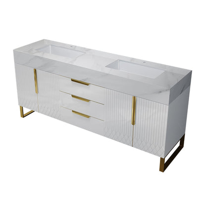 Aro 59" Freestanding Double Bathroom Vanity with Sink, Sintered Stone Top
