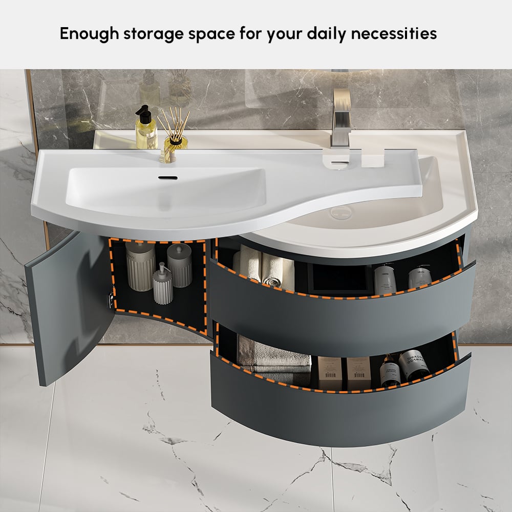 35" Floating Single Curved Bathroom Vanity with Sink & Storage