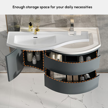 35" Floating Single Curved Bathroom Vanity with Sink & Storage
