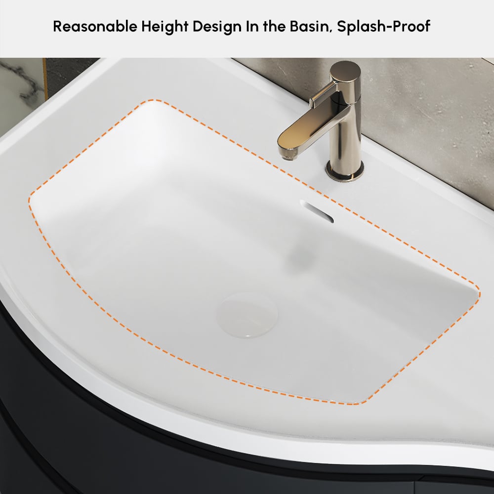 35" Floating Single Curved Bathroom Vanity with Sink & Storage