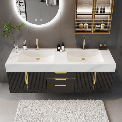 Aro 59" Floating Double Bathroom Vanity with Sink, Sintered Stone Top