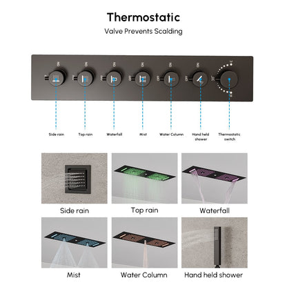 35" Thermostatic Rain Shower System 6 Functions Massage Music Remote Controlled LED