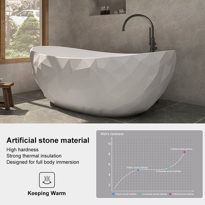 64" Modern Oval Diamond-Cut Freestanding Soaking Bathtub White 89.8-Gallon Capacity