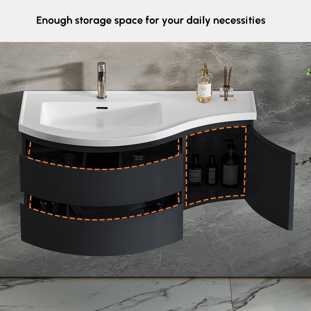 35" Floating Single Curved Bathroom Vanity with Sink & Storage