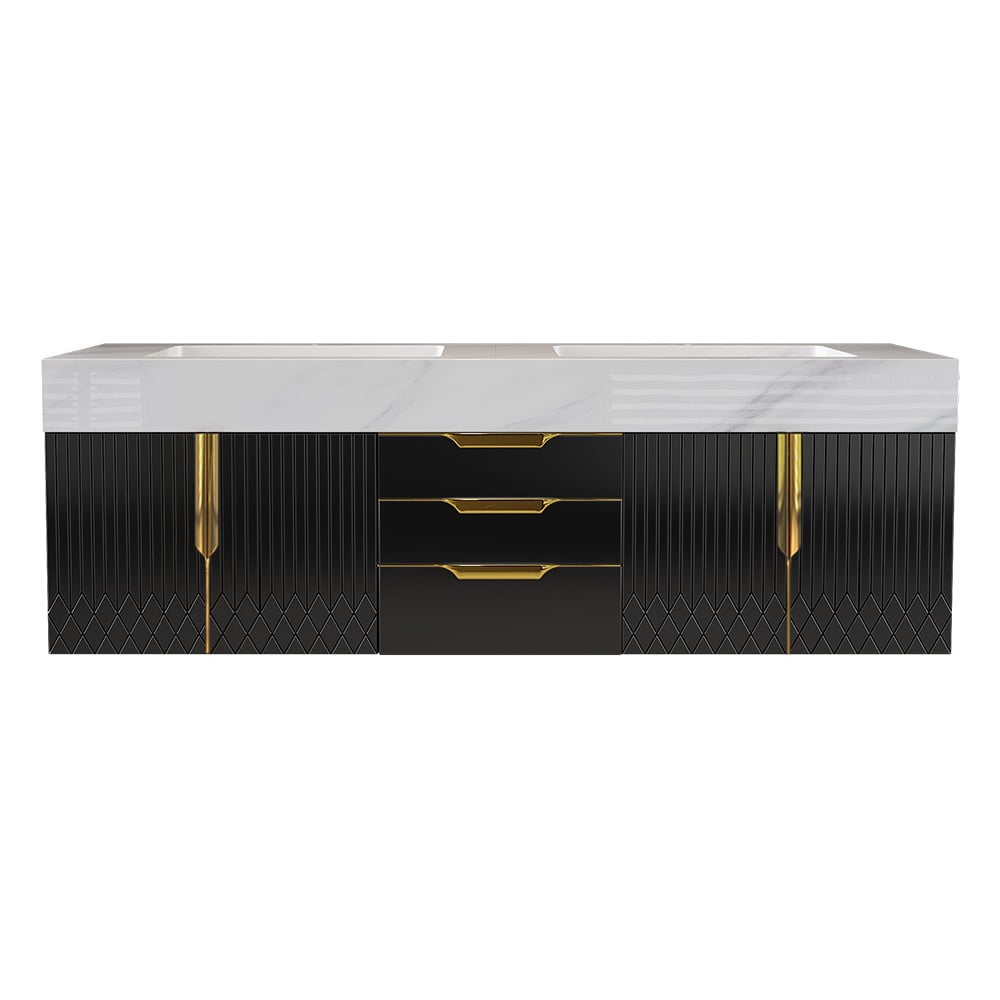 Aro 59" Floating Double Bathroom Vanity with Sink, Sintered Stone Top