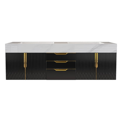 Aro 59" Floating Double Bathroom Vanity with Sink, Sintered Stone Top