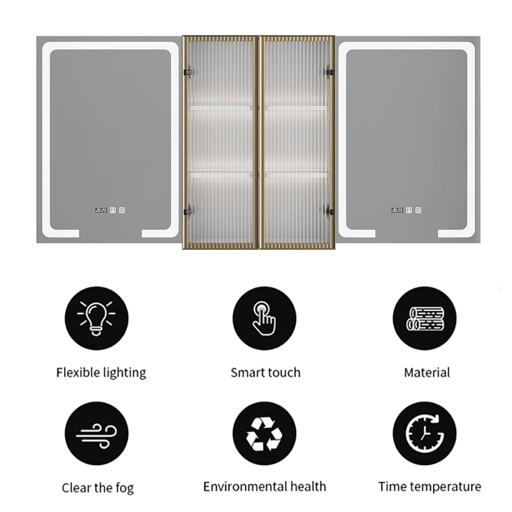59" Double Sink Freestanding Vanity Set with LED Medicine Cabinet with Storage
