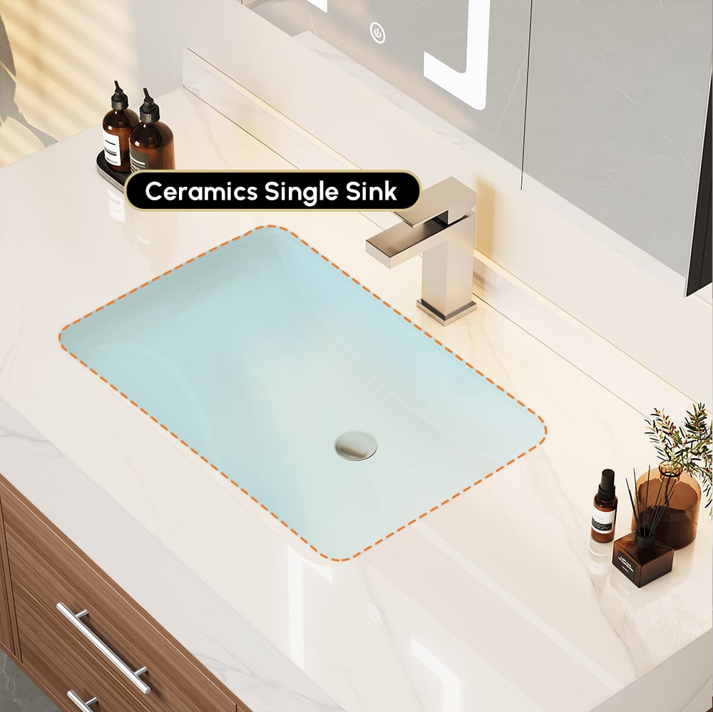 Modern 39" Walnut Floating Single Bathroom Vanity with Sintered Stone Top and Sink