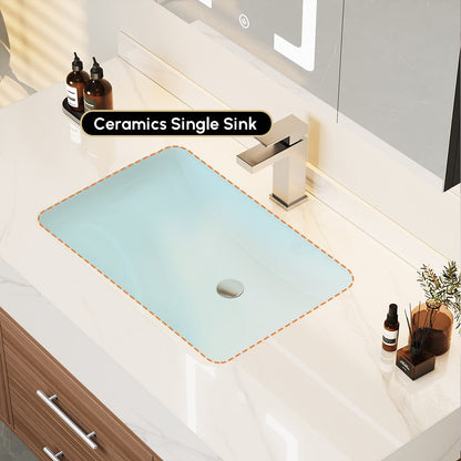 Modern 39" Walnut Floating Single Bathroom Vanity with Sintered Stone Top and Sink