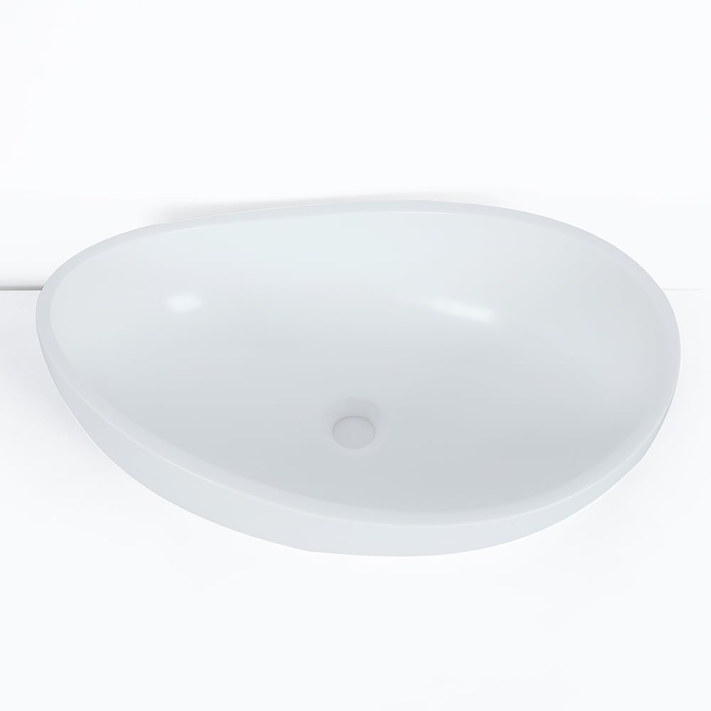Bathroom Stone Resin Oval Vessel Sink Modern Art Sink Glossy White with Pop Up Drain