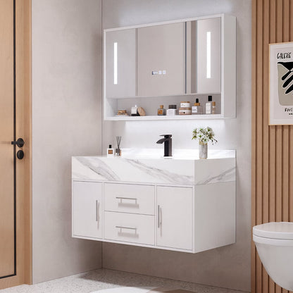 39.4" White Floating Bathroom Vanity Set with LED Medicine Cabinet
