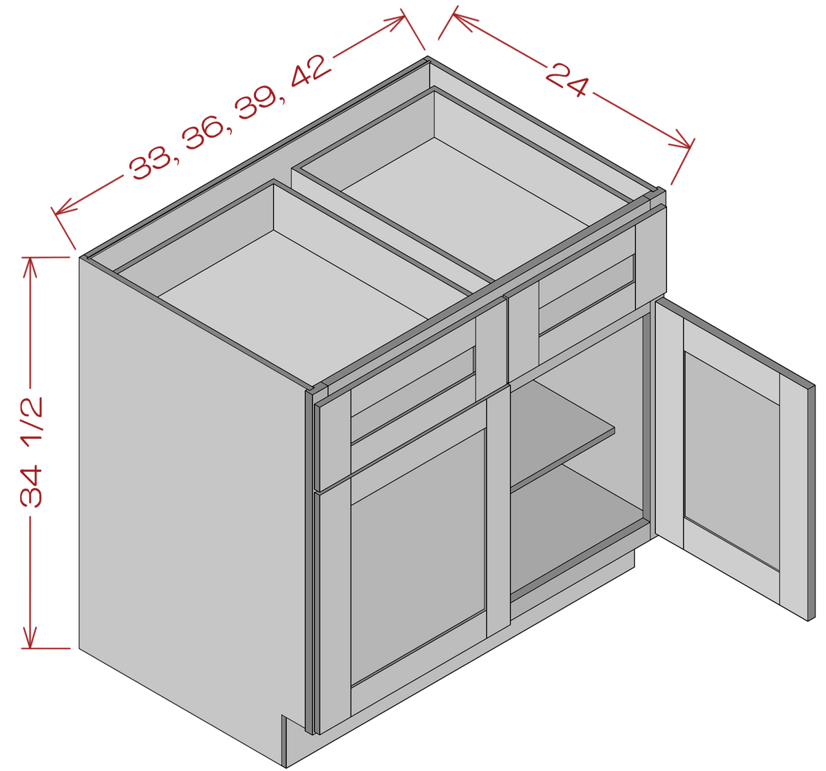 Double Doors Double Drawers Bases - Shaker Gray