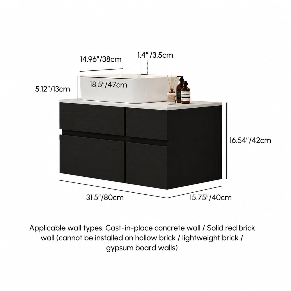 Modern 31" Floating Single Bathroom Vanity with Stone Resin Top, Ceramic Basin