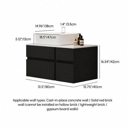 Modern 31" Floating Single Bathroom Vanity with Stone Resin Top, Ceramic Basin