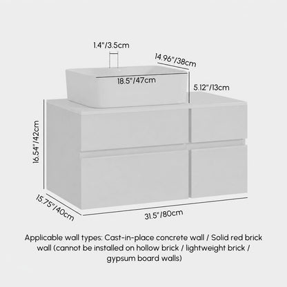 Modern 31.5" Floating Single Bathroom Vanity with Stone Resin Top, Ceramic Basin