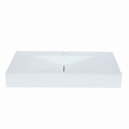 Glossy White Wall-Mount Floating Sink Solid Surface Stone Resin Bathroom V-Shaped Sink