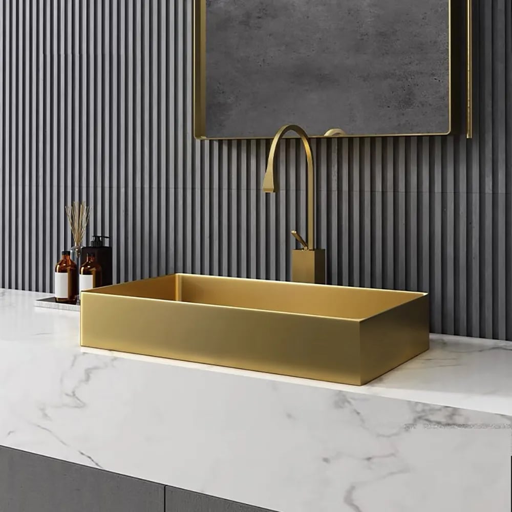 Contemporary Gold Rectangular Stainless Steel Vessel Sink Luxury Wash Sink