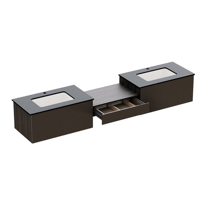Bathroom Vanity Set 85" Modern Floating Bathroom Vanity Walnut with Double Sinks