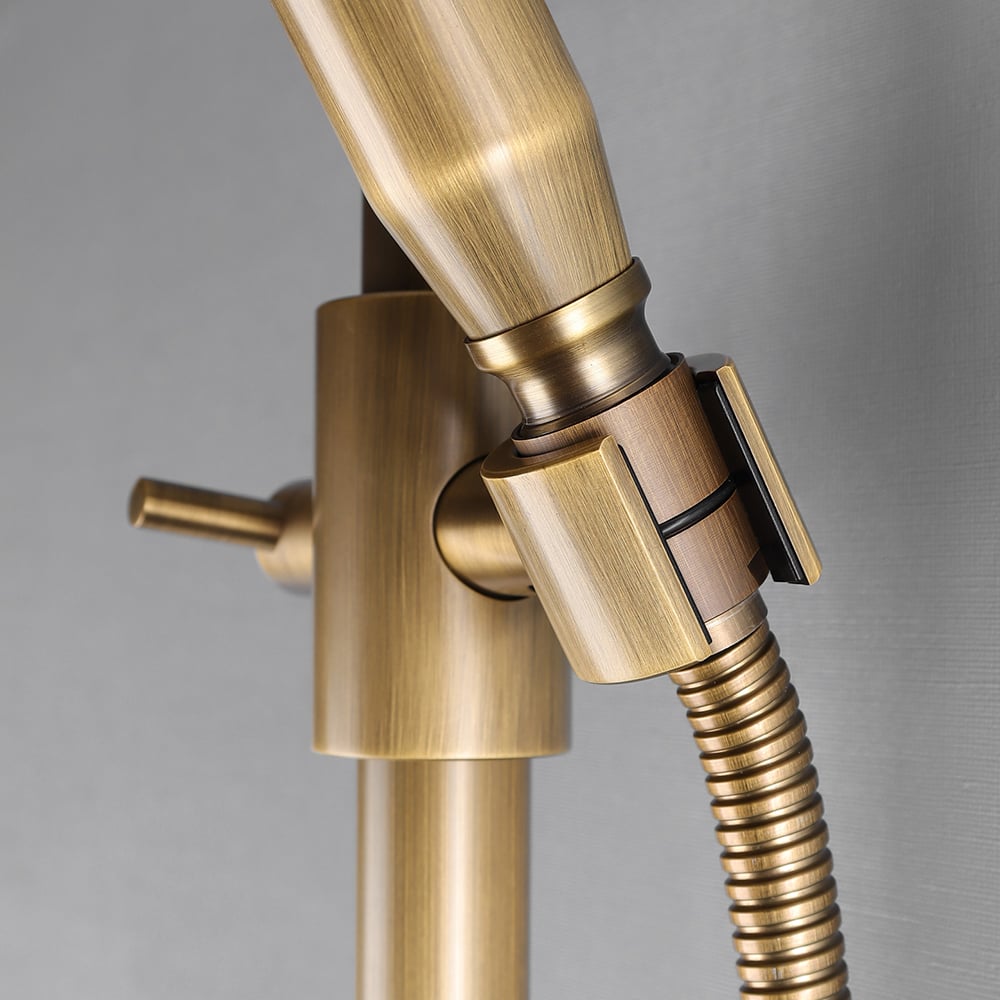 Classic Exposed Antique Brass Two Handle Round Rainshower Shower Fixture Solid Brass