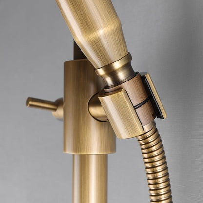 Classic Exposed Antique Brass Two Handle Round Rainshower Shower Fixture Solid Brass