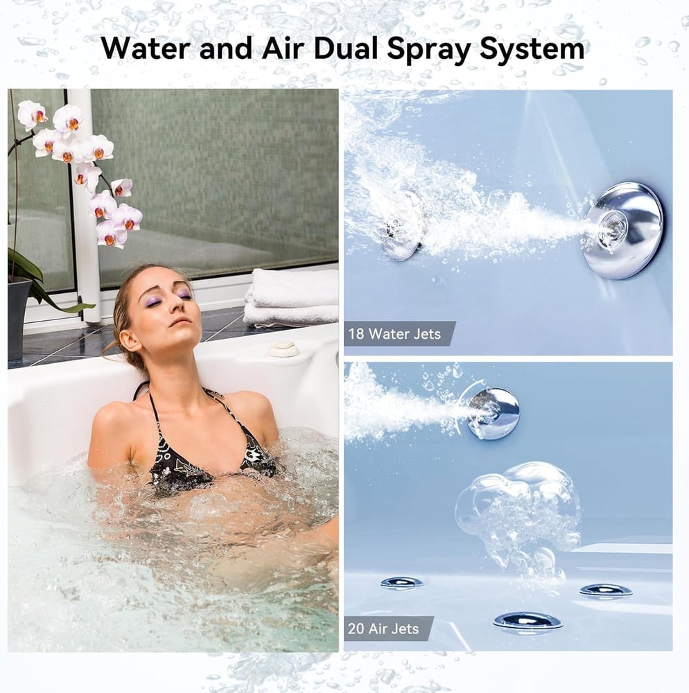 71" Double Whirlpool Bathtub with Temperature Control 118-Gallon Capacity