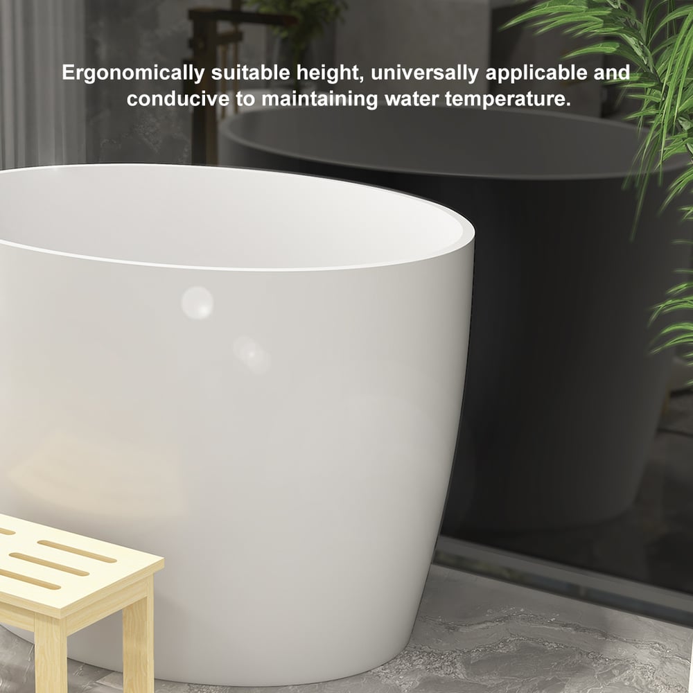 39.37" Modern Deep Oval Freestanding Stone Resin Soaking Bathtub White