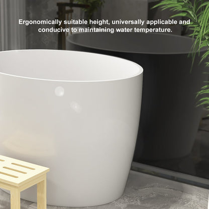 39.37" Modern Deep Oval Freestanding Stone Resin Soaking Bathtub White
