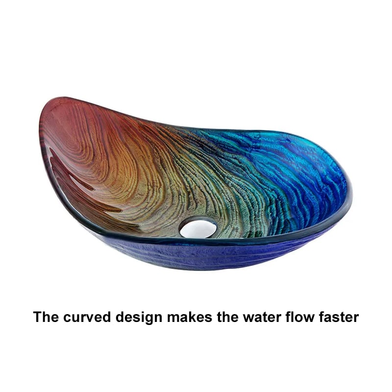 Tempered Glass Multicolor Teardrop-Shaped Bathroom Vessel Sink Wash Sink