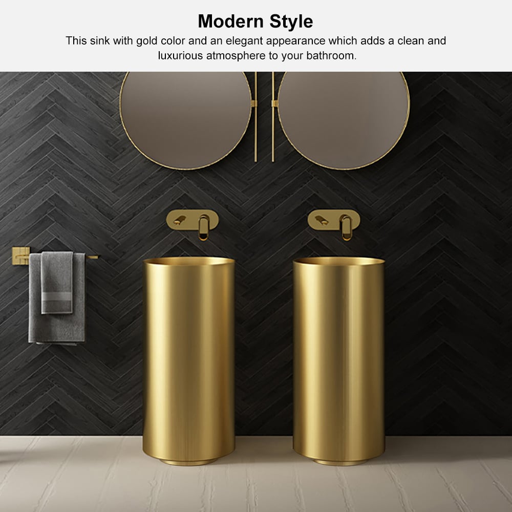 Gold Modern Luxury Round Stainless Steel Freestanding Bathroom Sink Pedestal Sink