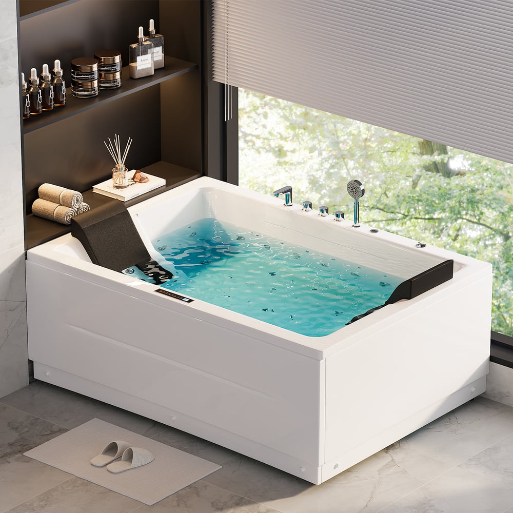 71" Double Whirlpool Bathtub with Temperature Control 118-Gallon Capacity