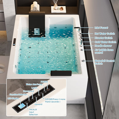 71" Double Whirlpool Bathtub with Temperature Control 118-Gallon Capacity