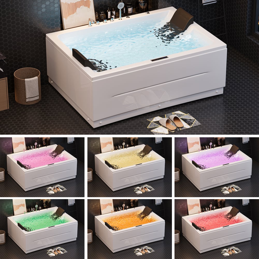 71" Double Whirlpool Bathtub with Temperature Control 118-Gallon Capacity