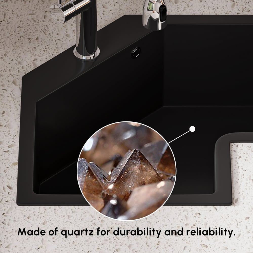 25" Black Drop In Corner Kitchen Sink Modern Single Bowl Quartz Irregular Sink