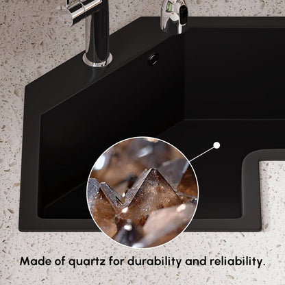 25" Black Drop In Corner Kitchen Sink Modern Single Bowl Quartz Irregular Sink