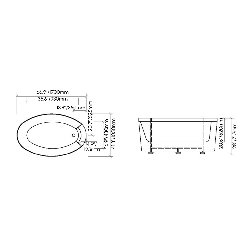 67" Fluted Acrylic Whirlpool Bathtub with Jetted Massage Temperature Control