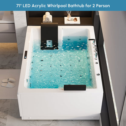 71" Double Whirlpool Bathtub with Temperature Control 118-Gallon Capacity