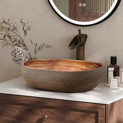 19" Oval Ceramic Bathroom Sink – Matte Glazed Vessel Sink