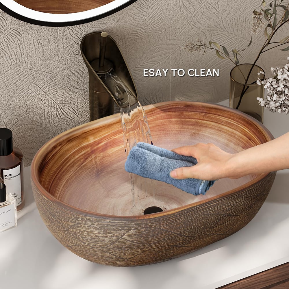 19" Oval Ceramic Bathroom Sink – Matte Glazed Vessel Sink