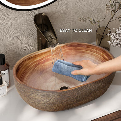 19" Oval Ceramic Bathroom Sink – Matte Glazed Vessel Sink