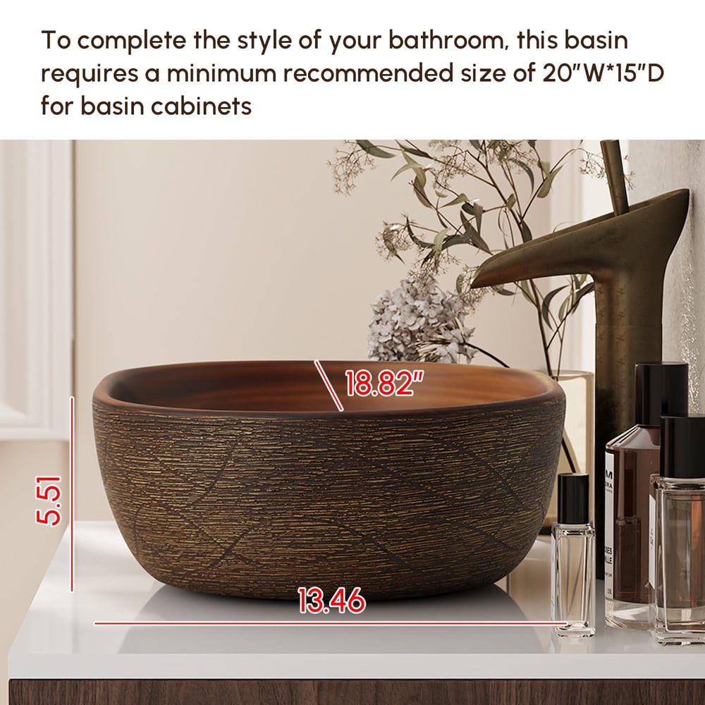 19" Oval Ceramic Bathroom Sink – Matte Glazed Vessel Sink