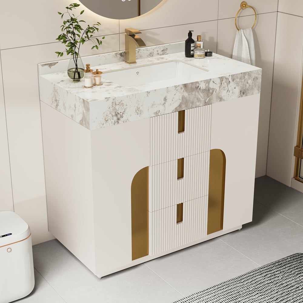 36" Artis Freestanding Bathroom Vanity Single Sink Vanity Cabinet Sintered Stone Top