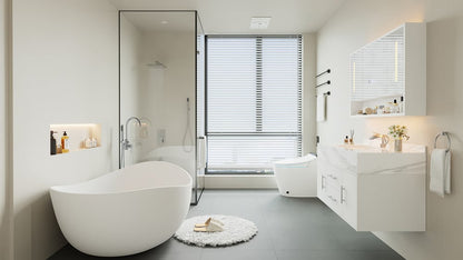 39.4" White Floating Bathroom Vanity Set with LED Medicine Cabinet