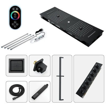 35" Thermostatic Rain Shower System 6 Functions Massage Music Remote Controlled LED