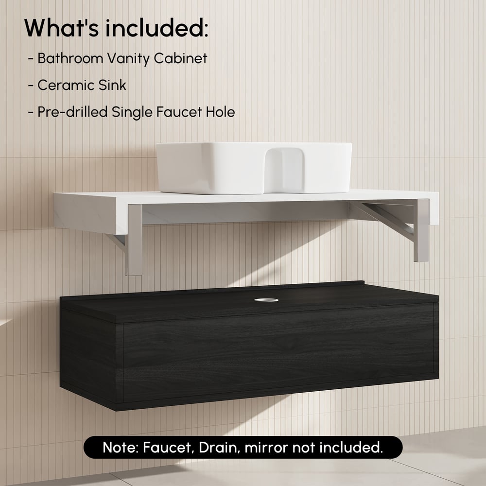 Modena 39.3" Floating Single Bathroom Vanity with Sink, Sintered Stone Top