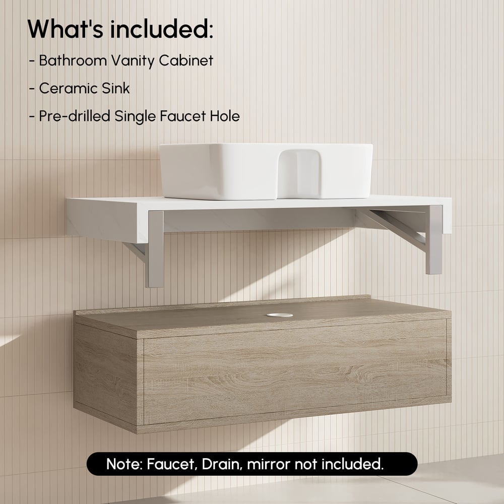 Modena 35.4"Floating Single Bathroom Vanity with Sink, Sintered Stone Top