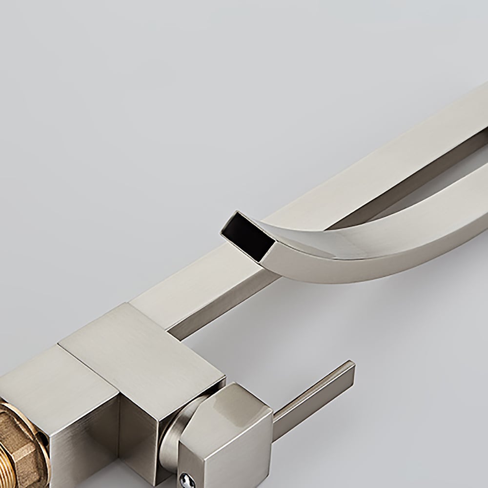 Modern Single Handle 1-Hole Brushed Nickel Bathroom Sink Faucet Waterfall Spout Brass