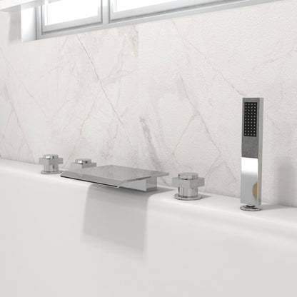 Moda Contemporary Waterfall Deck-Mount Roman Tub Faucet with Handshower in Chrome