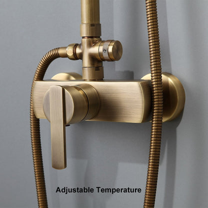 Antique Brass Exposed Wall Mount Shower System with 8" Rain Shower Head and Hand Shower