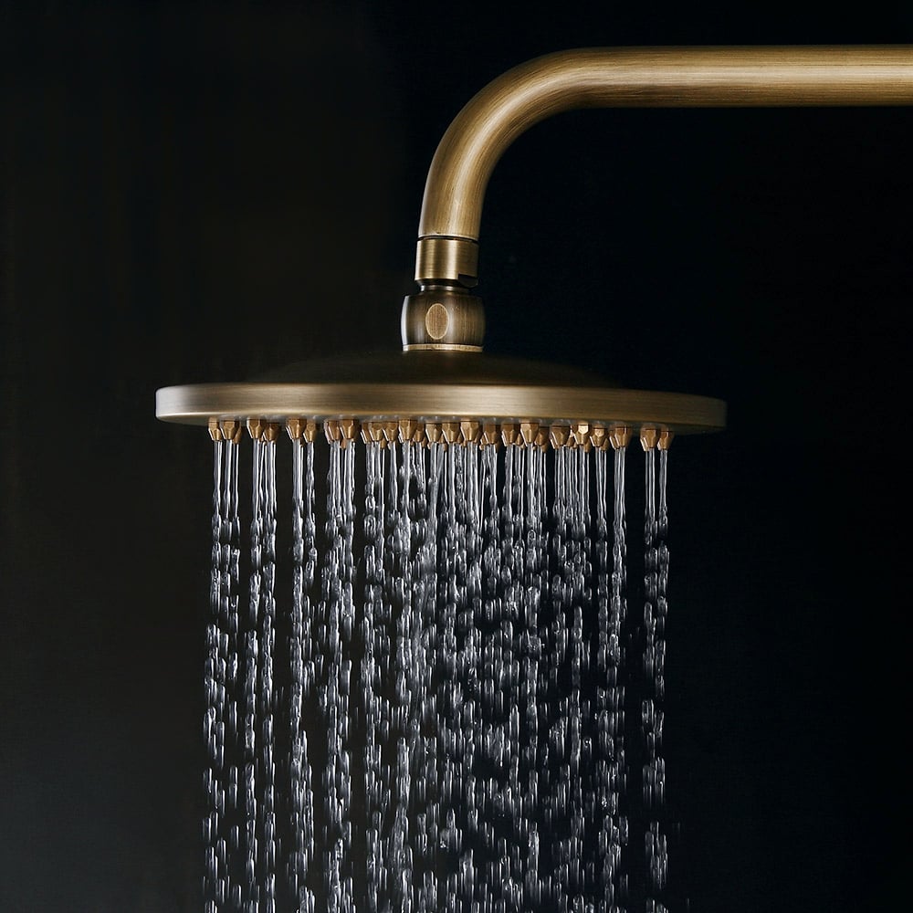 Classic Exposed Antique Brass Two Handle Round Rainshower Shower Fixture Solid Brass